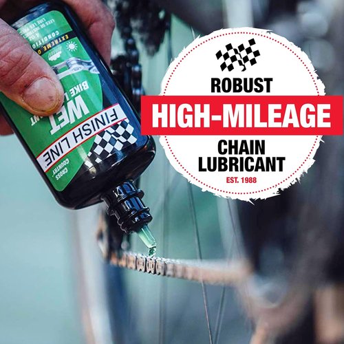 Finish Line Wet Bicycle Chain Lube - Long-Lasting Lubricant for Road, Mountain & Gravel Bikes - 2oz Drip Bottle