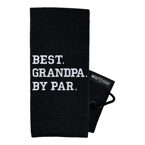 Wolf Golf Towels - Best Grandpa by Par Golf Towel - Golf Accessories for Men - Golf Gifts for Men - Embroidered Funny Golf Towel