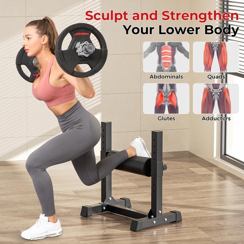 BODYRHYTHM Bulgarian Split Squat Stand, Single Leg Squat Roller Stand with 9 Adjustable Roller Heights for Squats, Leg Lunges, Lower Body Training. (Black)