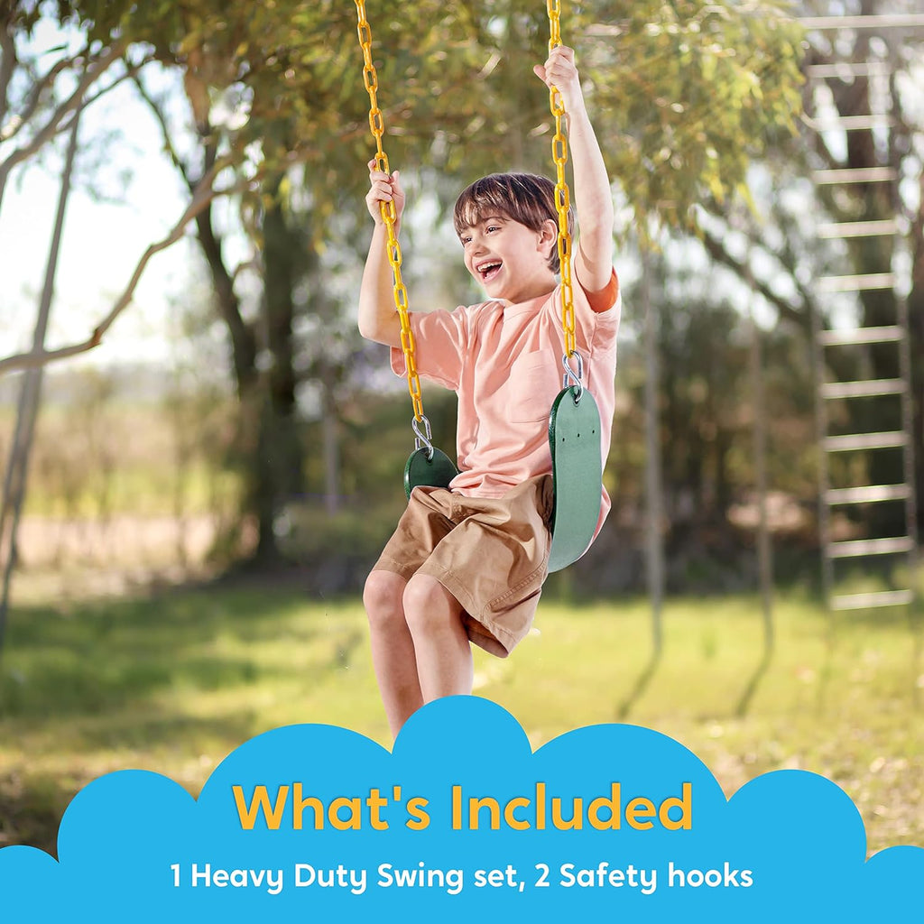 TURFEE Heavy Duty Swing Seat - Green Replacement with 66” Chain & Snap Hooks for Kids Outdoor Play