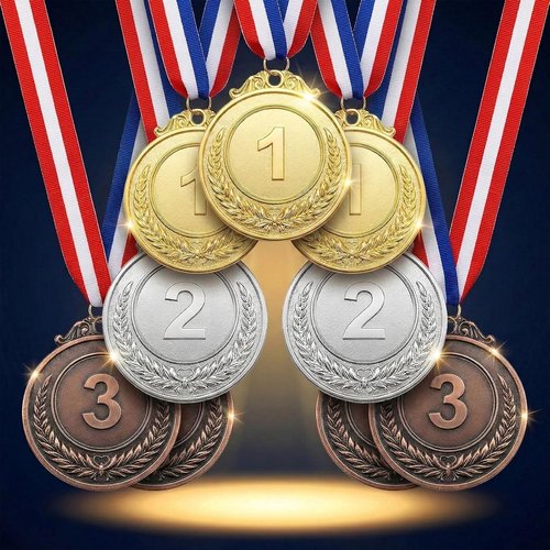 Gold Silver Bronze Award Medals by [Brand Name] - Olympic Style Neck Ribbons for Sports & Competitions | 2 Inch Winner Medals
