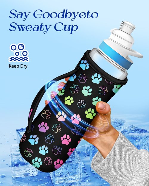 Toykee Water Bottle Sleeve for Cirkul 22 oz - 2 Pack Bottles Cover Holder Carrier Bag with Side Handle Colorful Paw Leopard