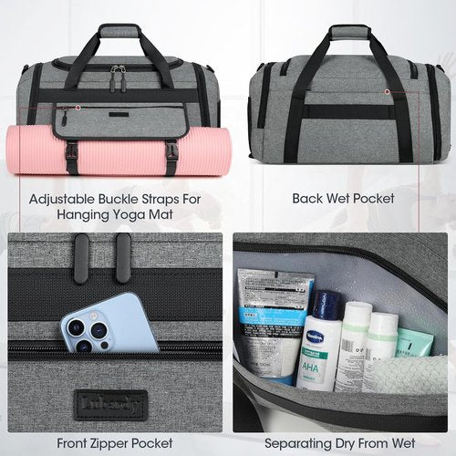 IGOLUMON Gym Bag - 40L Water-Resistant Sports Duffel with Shoe Compartment & Wet Pocket - Gray