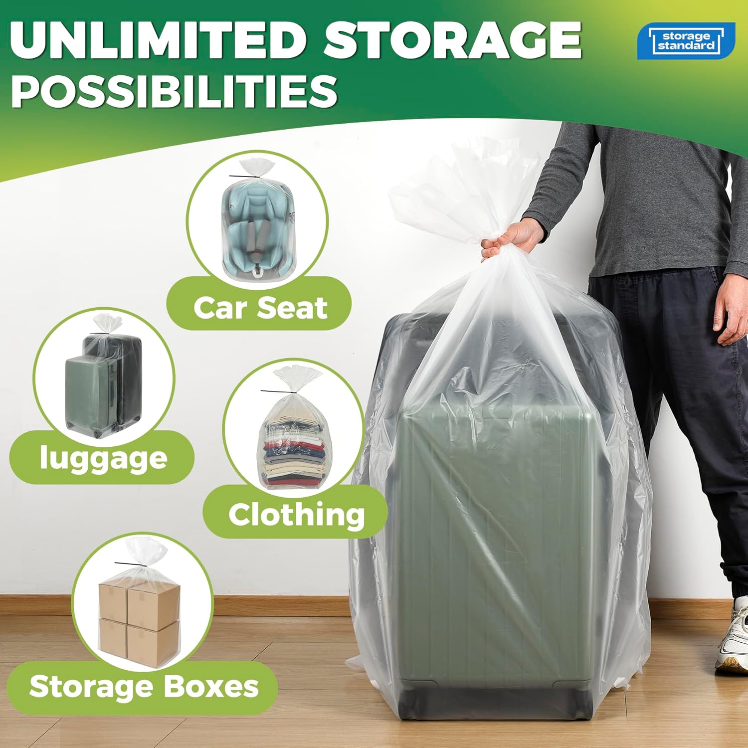 Storage Standard Large Clear Plastic Bags - Waterproof Heavy-Duty 6-Pack for Luggage & Travel Gear | 40 x 60 Inches