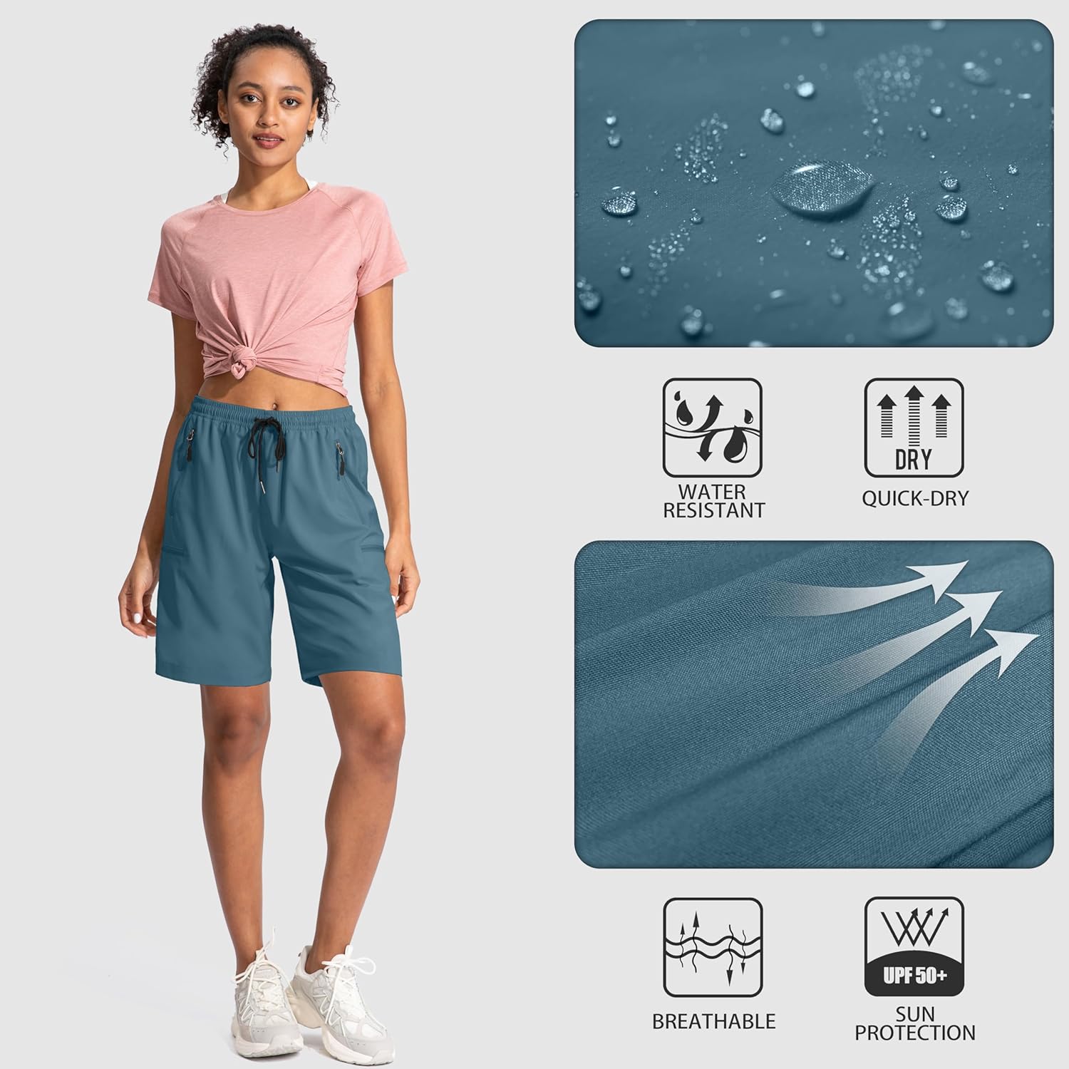 SANTINY Women's Hiking Cargo Shorts - Quick Dry, Lightweight Summer Shorts with Zipper Pockets | Available in 5'', 7'', 9'' Sizes