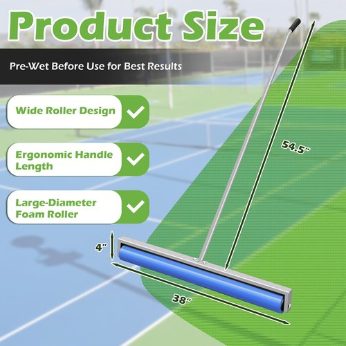 Montex Tennis Court Squeegee, Foam Tennis Sponge Roller, Lightweight Quick Clearing Tools for Tennis Basketball Sports Court, Silver