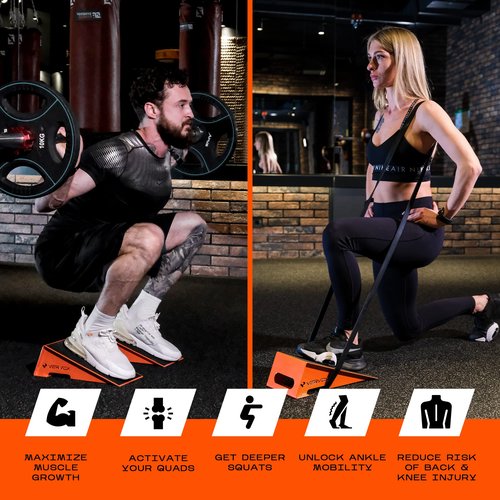 Squat Wedge Block V Vervox - 2-Pack Metal Anti-Slip Heel Wedge for Squats Exercise, Calf Raise & Stretch, Deadlift & Weight Lifting, Mobility, Flexibility, Slant Board – As a Gift 1 Resistance Band