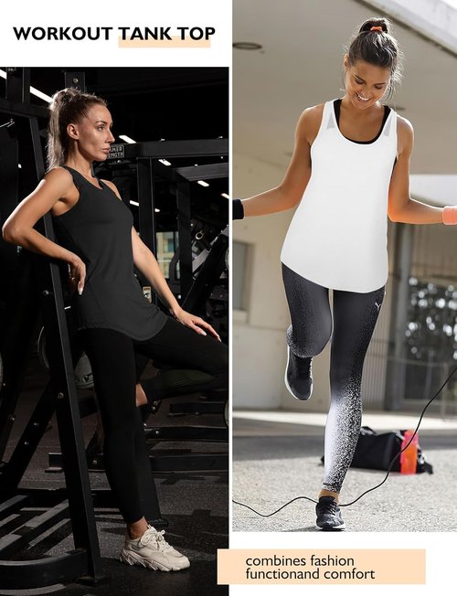 AURUZA Women's Athletic Tank Tops - Racerback Mesh Yoga Shirts for Gym | Black, Small