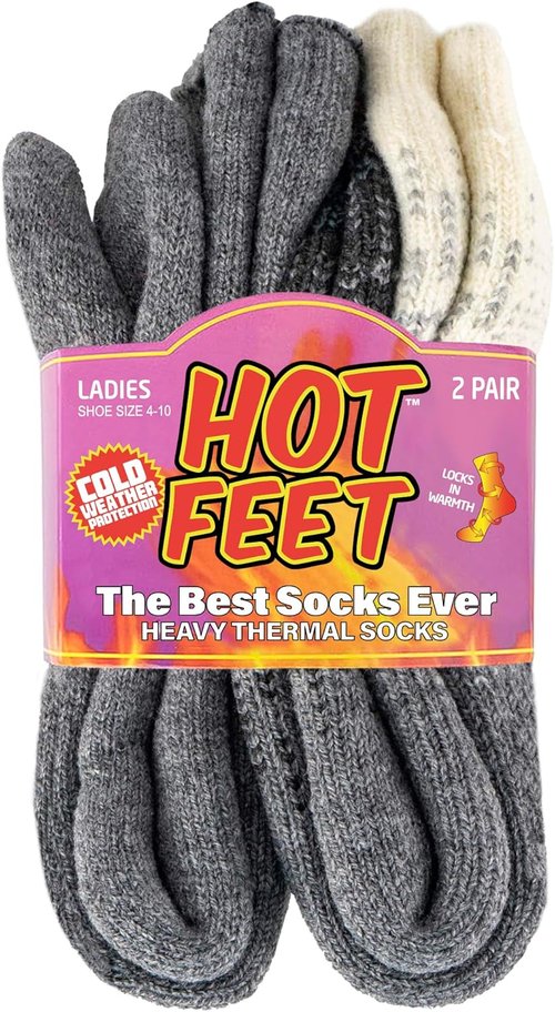 Hot Feet Thermal Socks for Women - Thick, Insulated Cold Weather Hiking Socks | Sizes 4-10.5