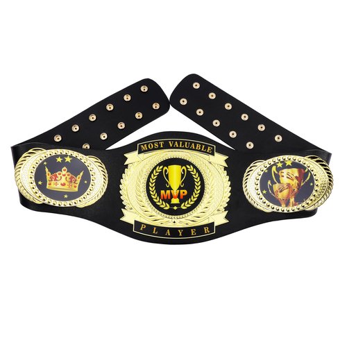 CHXIXUE MVP Championship Belt Most Valuable Player Champion Belt Trophy Award Gift Wrestling Belt Real Leather Adult Size, Large, gold