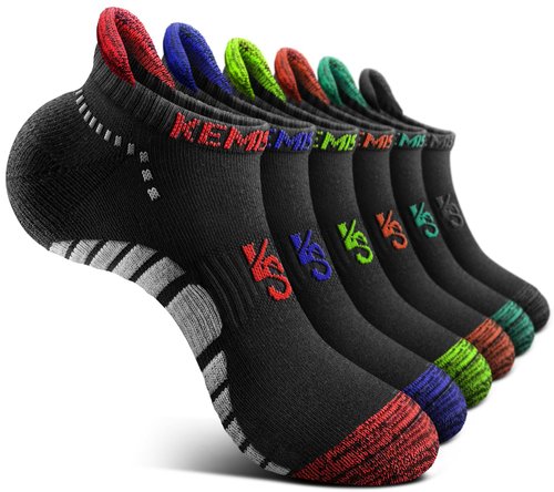 KEMISANT Mens Running Socks 6 Pairs-Athletic Compression Ankle Socks Cushioned for Men Walking-Arch Compression Support(6Pairs,Shoes Size:Men 13-15)