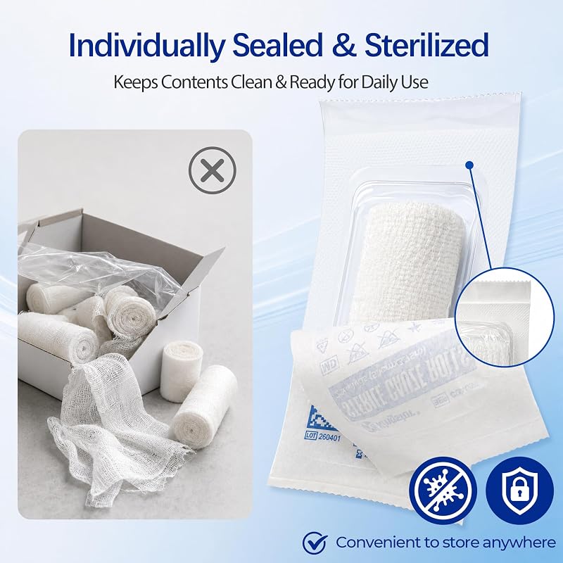 Sterile Gauze Roll 6 in x 4.1 yd (6 Rolls) - Adhesive Free, Breathable First Aid Gauze