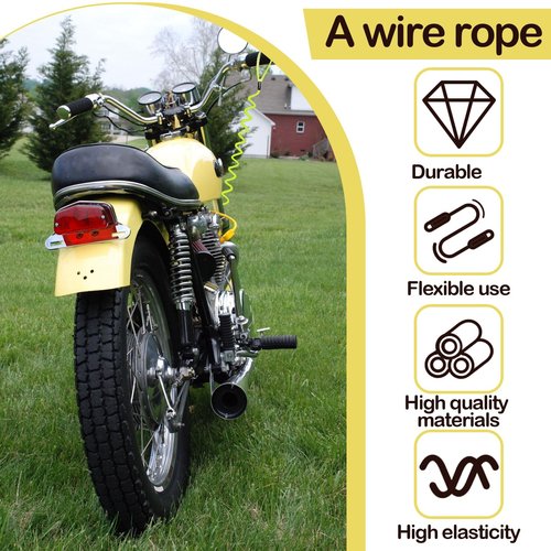 1PCS Motorcycle Disc Lock Reminder Cable Yellow Disc Lock Reminder Cable for Motorcycle Alarm Discs Brake Locks Warning Cables Anti Heft Security Spring Coil Cables