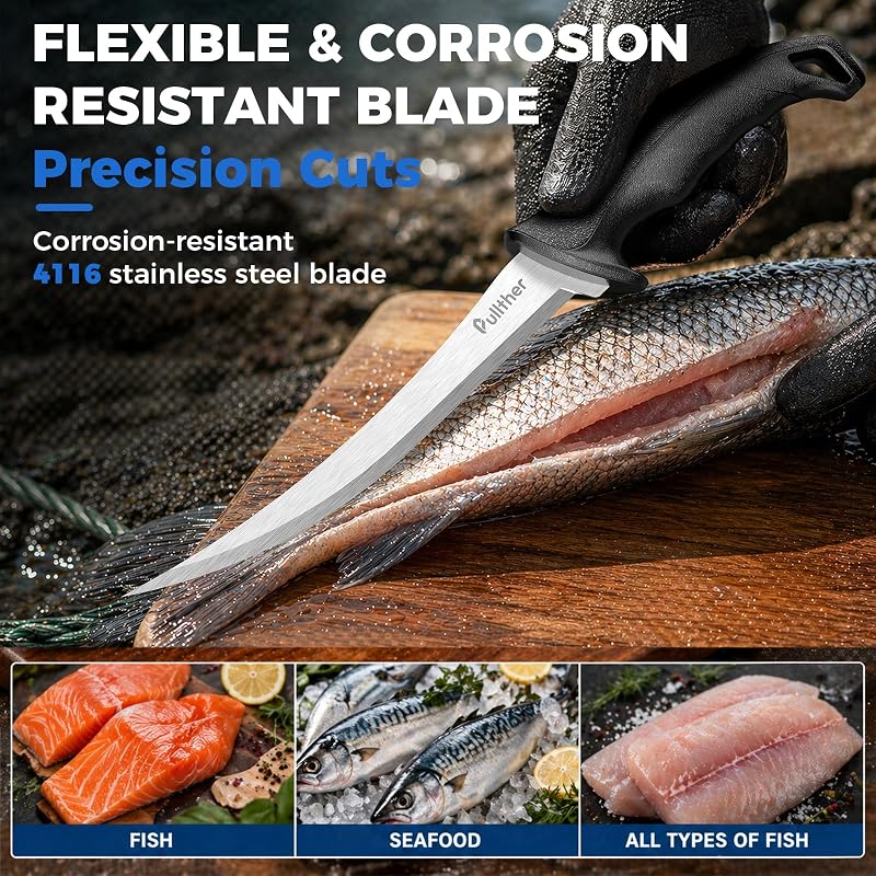 3pc Fillet Knife Set for Fish – 5" Bait Knife, 7" & 9" Fillet Knives with Sheaths - Variation of THIS listing