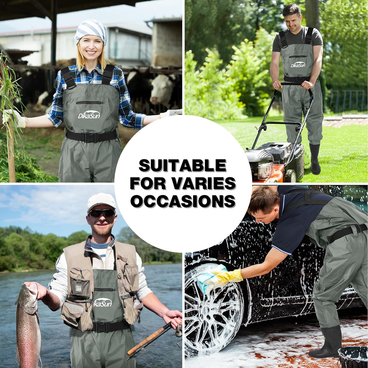 Skiennix Waterproof Fishing Waders - Durable 2-Ply Nylon/PVC Chest Waders with Boots | Sizes 4-13