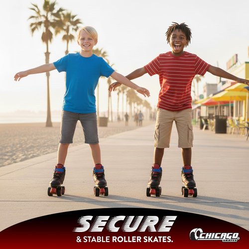 Chicago Skates Sidewalk Roller Skates – Durable, Top Performance Indoor/Outdoor Use Skate Shoes for Girls & Boys, High-Top Boot Safety Youth Quad Skates, 60mm PU Wheels, Adjustable Chassis & Trucks
