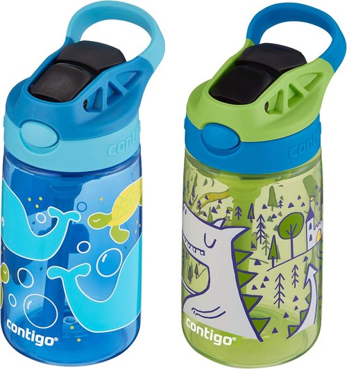 Contigo Aubrey Kids Water Bottle - Spill Proof Lid & Silicone Straw | 14oz, 2-Pack, Whales & Dragons