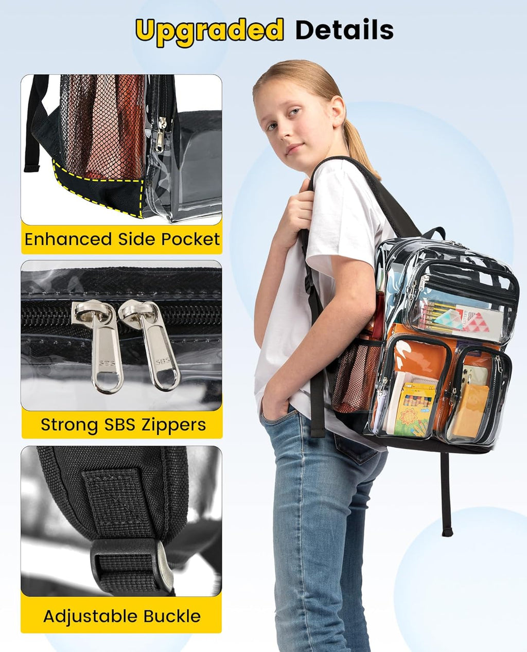 Vorspack Clear Backpack - Heavy Duty Transparent Bookbag for School & Travel | Large Black Design