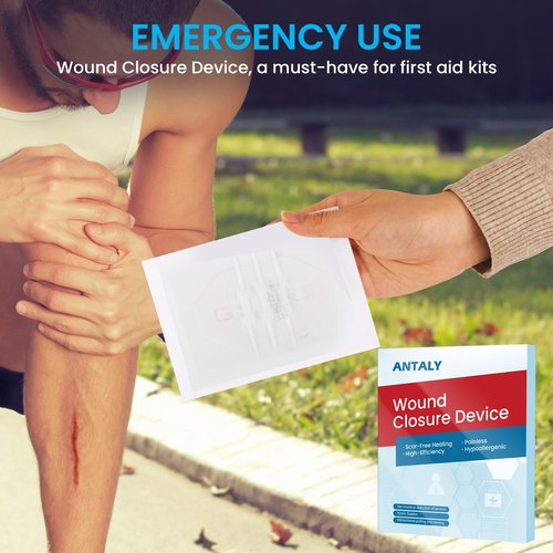 Antaly Wound Closure Strips, Zip Stitch Laceration Closure Kit, 12 PCS Butterfly Closure Bandages with Alcohol Pad & Dressings, Quick Clot Repair Wounds Without Stitches