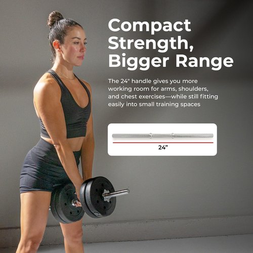 Sunny Health & Fitness 24" Standard Threaded Dumbbell Handle with Star-Lock Collars – Solid Steel, Fits 1" Plates, Knurled Grip, Chrome Finish - SF-SB01-24