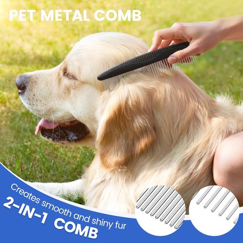 Double-Sided Pet Grooming Rake - 4-in-1 Professional Grooming Kit for Dogs & Cats | Extra-Wide Deshedding Tool (4PCS Black)