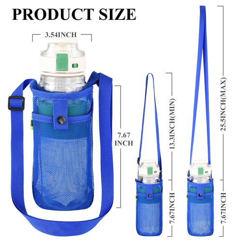 HTZNHXT 6Pcs Water Bottle Holder with Strap, Mesh Water Bottle Bag Carrier with Adjustable Shoulder for Walking and Travelling