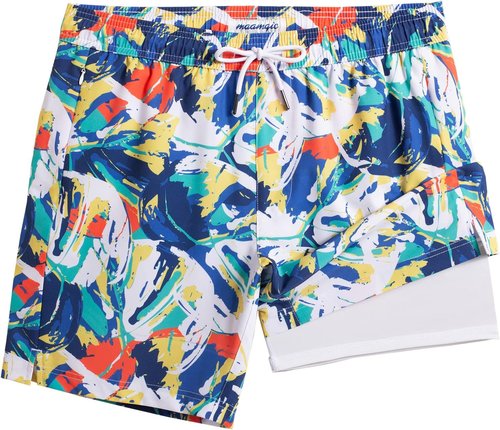 Maamgic Men's Swim Trunks - 2 in 1 7-Inch Board Shorts for Ultimate Comfort & Style