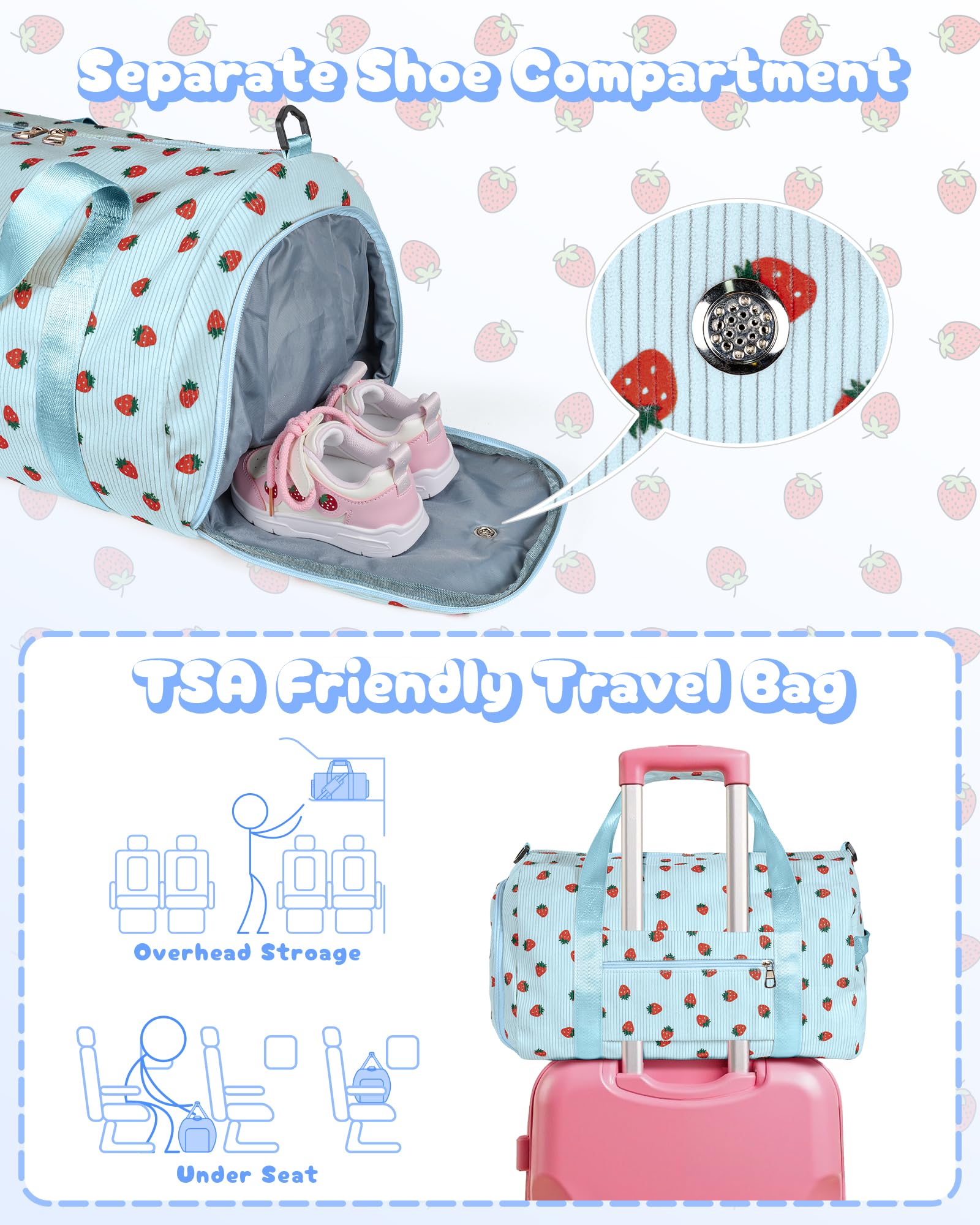 Vogewood Teen Girl Gifts Trendy Stuff, Girls Gym Bag, Kids Personalized Weekend Duffel Bags with Shoe Compartment, Initial Travel Tote with Makeup Bag, Preppy Gift for Grandkids (Letter T)