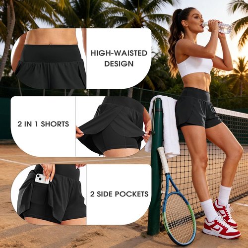 CADMUS Women's 2-in-1 Spandex Athletic Shorts - Comfortable Gym & Yoga Shorts with Pockets
