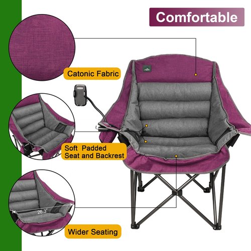 Northroad Oversized XL Padded Camping Chair w/Cell Phone Holder, Large Camp Lounge Chair, Foldable Lawn Chair w/Cup Holder,Carry Bag for Outdoor Hiking, Beach, Picnics, Heavy-Duty 400-lbs Capacity