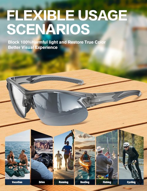 BIRCEN Mens Polarized Sunglasses for Sports: TR90 Lightweight Sun Glasses Wrap Around Shades for Fishing Driving Cycling