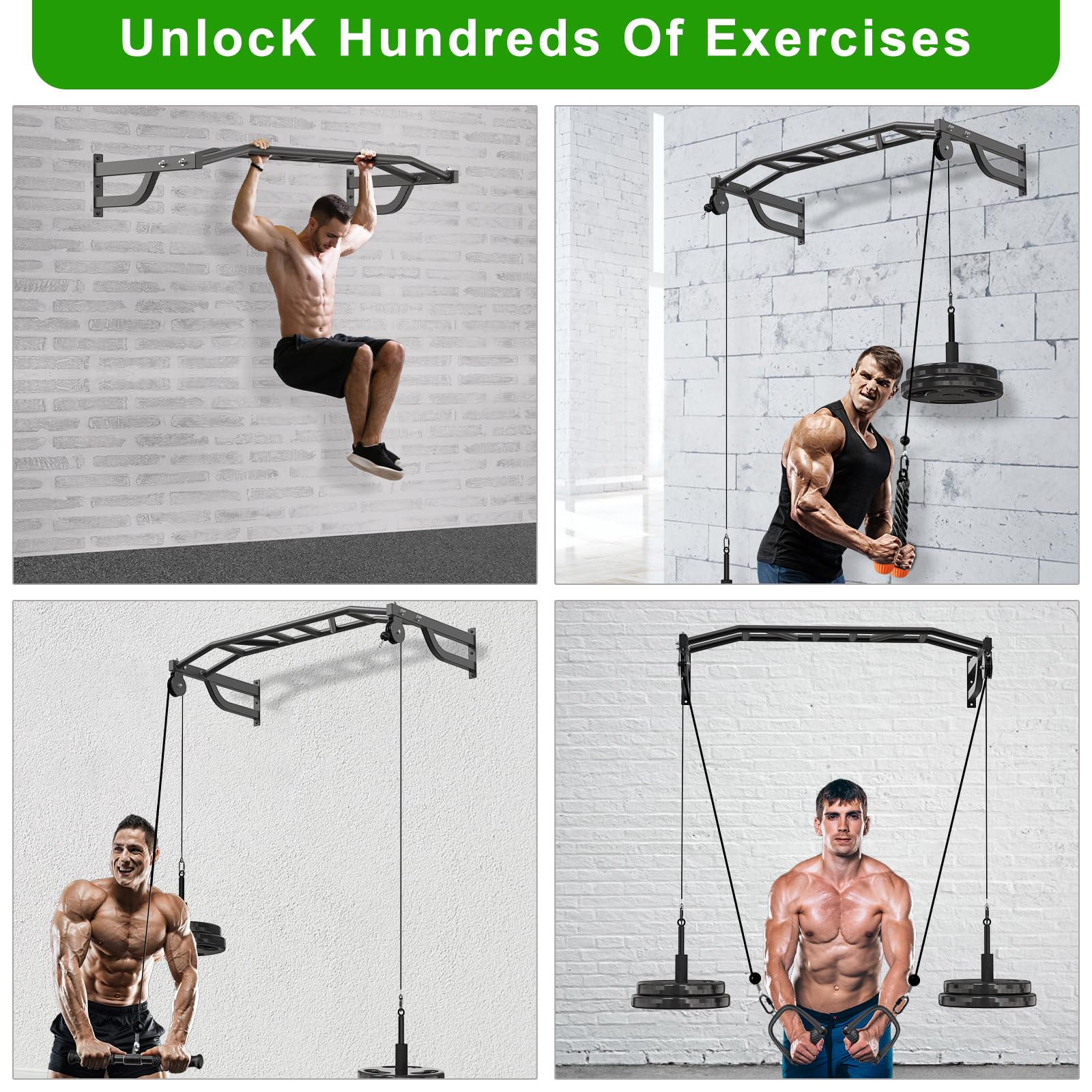SELEWARE 48" Wall Mount Pull Up Bar with Pulley System, Heavy Duty Multi-Grip Chin Up Bar for Home Gym, 500 lbs Capacity, Fits 16" & 24" Wood Studs, Upper Body Workout Equipment for Strength Training