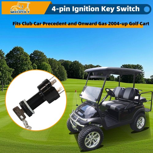 Mixopoly Ignition Key Switch for Club Car Precedent and Onward Gas Golf Cart 2004-Up, 4-Terminal, On/Off Style, Black, Rotary, Manual Operation