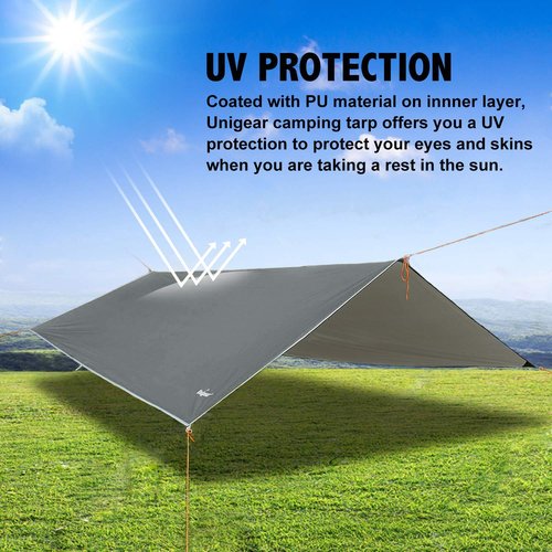 Unigear Hammock Rain Fly, 16.5/14.4/13.1/9.8ft Camping Tarp, UV Protection & Waterproof & Lightweight for Camping, Backpacking and Outdoor Adventure (Gray, 9.8 * 9.8ft)