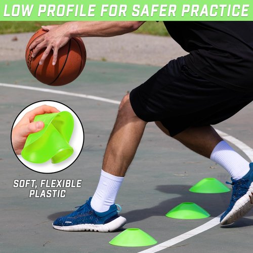 GoSports Premium Agility Training Cones - 20 Pack with Tote in Vibrant Colors: Orange, Green, Pink, Yellow, Red
