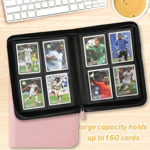 GERMUN Trading Card Binder - Premium 4 Pocket Card Holder for 160 Cards | Double-Sided Album in Pink