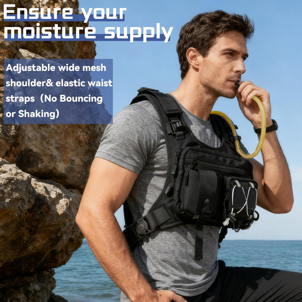 Sling Vest Chest Bag with 2L Water Bladder Gear Holster Running Vest Hydration Backpack Lightweight Adjustable Daypack Reflective Bag for Hiking Running Cycling Race Marathon for Women Men
