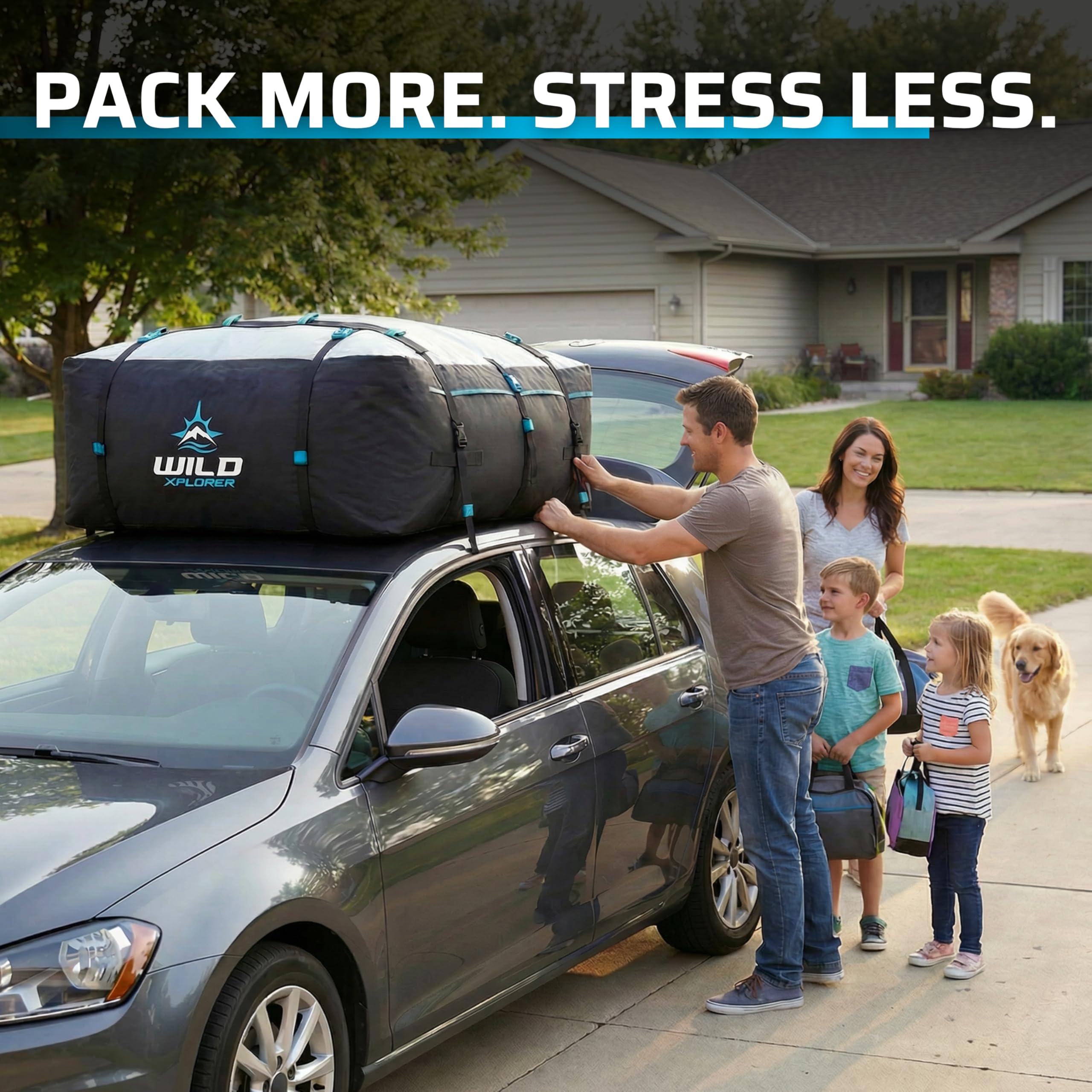 Wild Xplorer Rooftop Cargo Carrier - 23 Cubic Feet (XXL), Waterproof Soft Shell Car Roof Cargo Carrier, Heavy Duty Car Top Luggage Cargo Bag with Patented Door Hooks and Non-Slip Mat