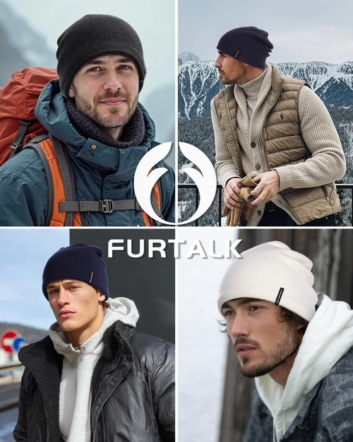 FURTALK Winter Beanie Hat Men Women Fleece Lining Winter Hats Windproof Knitted Warm Stretchable Cuffless Beanie Black