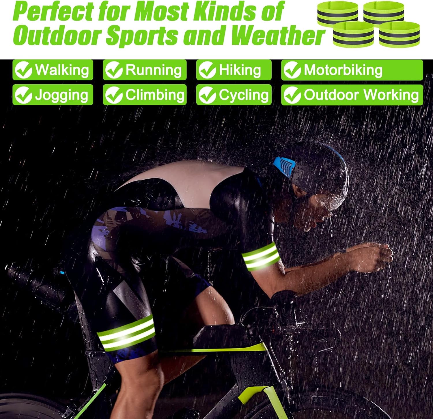 Zubebe Reflective Bands - 48 High Visibility Safety Straps for Wrist, Arm, Ankle, Leg | Ideal for Night Walking, Cycling, Running