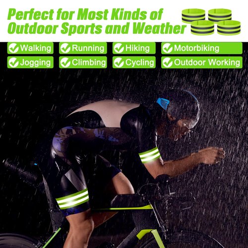 Yilloog 100 Pcs Reflective Arm Bands for Night Walking Reflector Bands Wrist Arm Ankle Leg High Visibility Reflective Gear Safety Reflector Tape Straps for Cycling and Running(Green)
