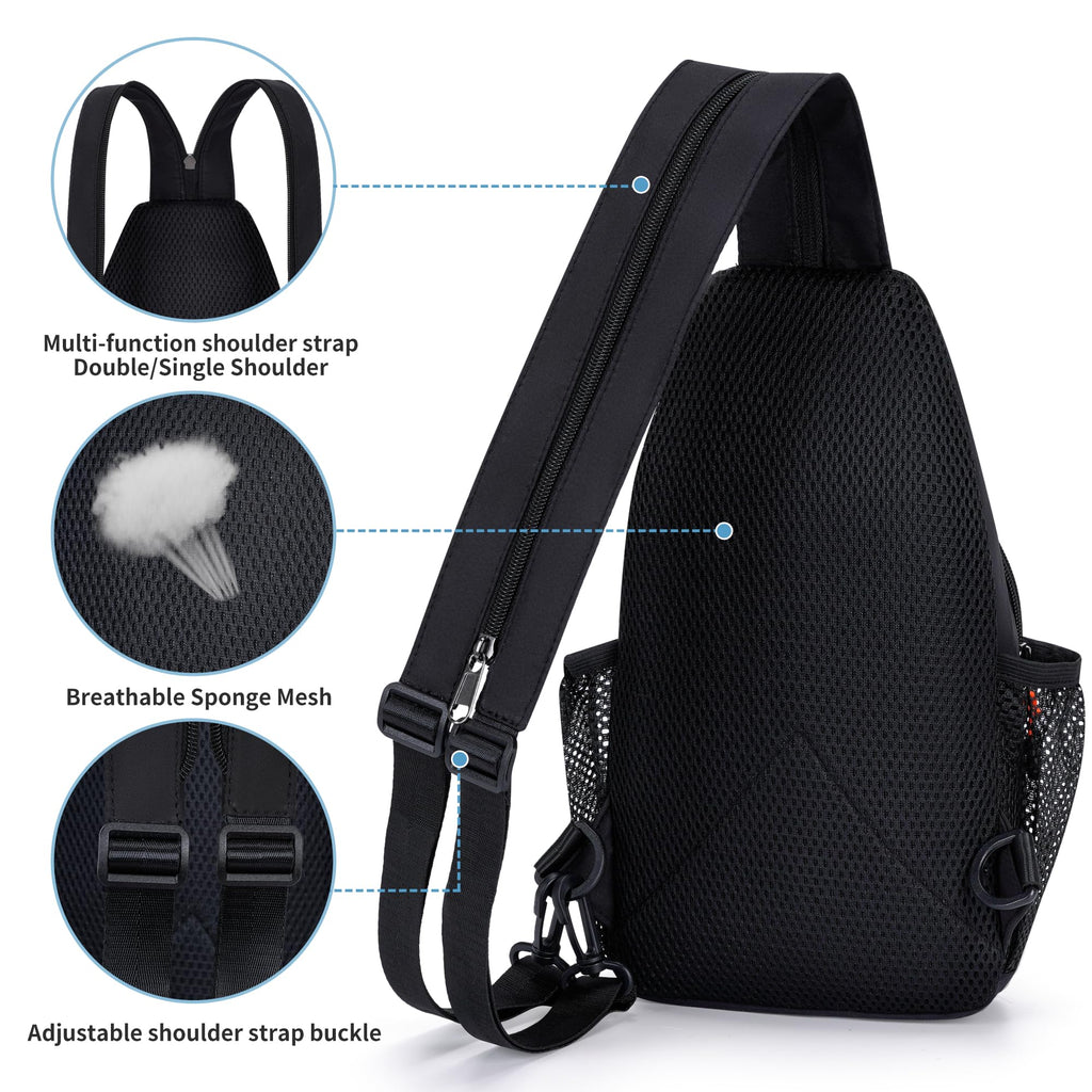 O-TBOST Travel Small Sling Bag Crossbody Bags for Women Men Casual Backpack Cross Body Pack Daypack for Hiking and Biking (black)