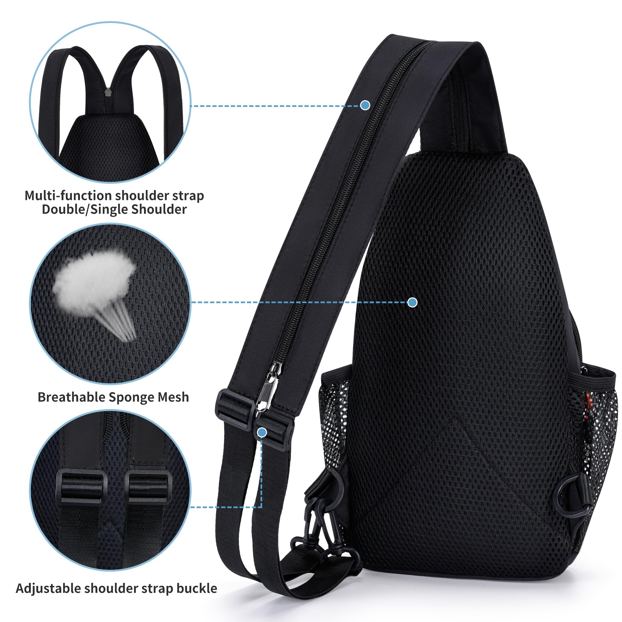 O-TBOST Travel Small Sling Bag Crossbody Bags for Women Men Casual Backpack Cross Body Pack Daypack for Hiking and Biking (black)