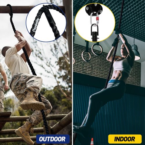 100% Polyester Climbing Rope with Hooks - Heavy Duty 1000LBS Load Capacity, 1.5inch Diameter, 10,15,20,25,30,50ft Length for Outdoor Rock Climbing, Rescue & Escape (10ft)