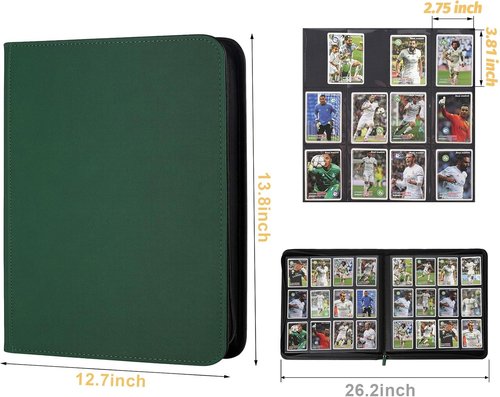 GERMUN Trading Card Binder - Premium 12 Pocket Holder for 720 Cards | Double-Sided Album in Dark Green