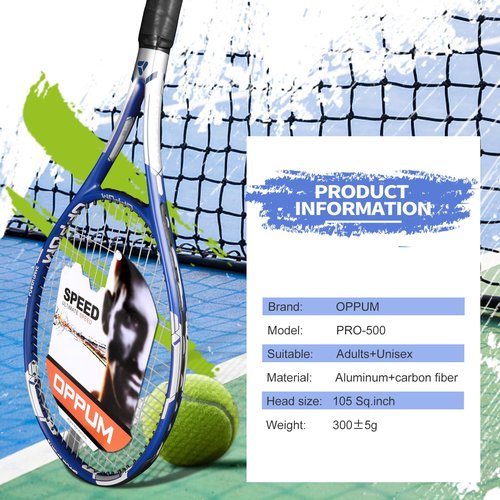 OPPUM PRO-500 Adult Tennis Rackets, 2-Pack Pre-Strung Racquets for Beginners & Intermediate with Carry Bag & 2 Balls, 105 Sq Inch Oversized Head for Women & Men, Arm Friendly Vibration Control