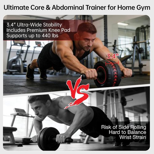 Ab Roller Wheel - Core Strength Training Equipment with Knee Pad for Home Gym | Abdominal Exercise for Men & Women