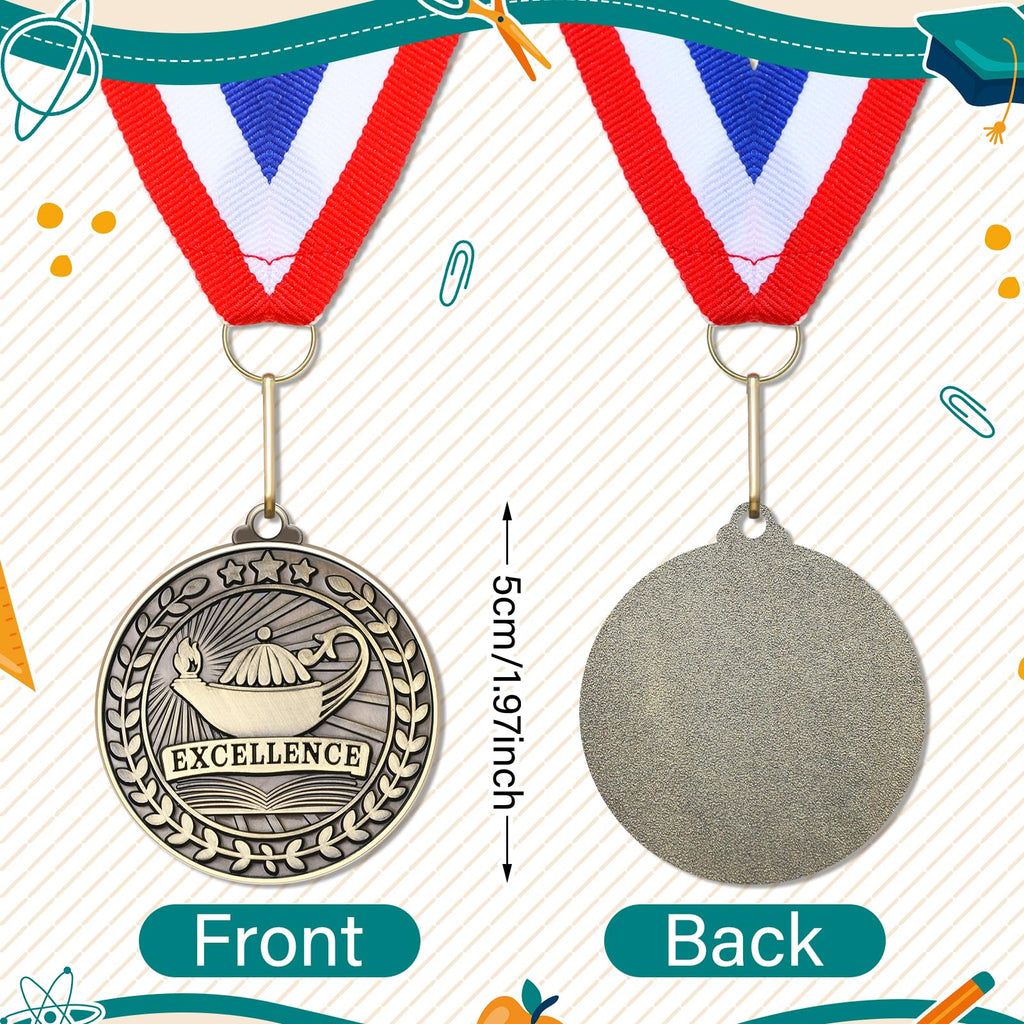 Quelay 100 Pcs 2'' Award Medals Bulk Gold Winner Medals with Neck Ribbons Metal Trophy Award Prize Gift for Tournaments, Competitions, Party, Kids and Adults (Excellence)