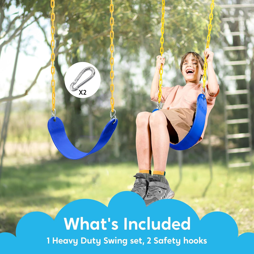TURFEE Outdoor Swing Set Replacement Kit - Heavy Duty Chains & 1 Seat - Blue Playground Accessory for Kids