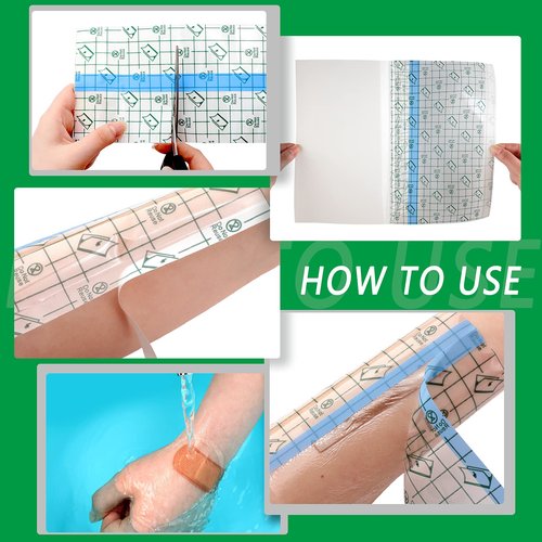 Treela 50 Pieces Waterproof Shower Patch 9 x 9 Inch Transparent Stretch Adhesive Bandage Protective Shower Bandage Cover Waterproof Transparent Film Clear Adhesive Dressing